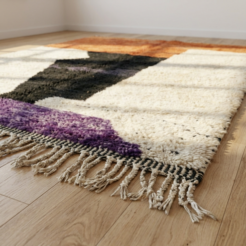 Authentic Moroccan Rug – High Pile Natural Wool Area Rug with Modern Abstract Design for Boho Interiors