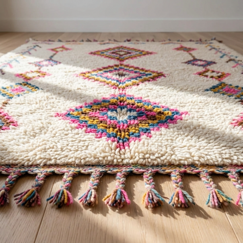 Moroccan Berber Rug – Multicolor Geometric Wool Area Rug
