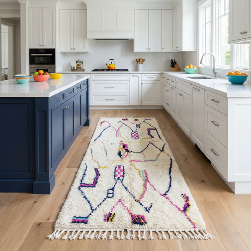 Handmade Moroccan Beni Ourain Rug - Plush Natural Wool - Geometric Symbols