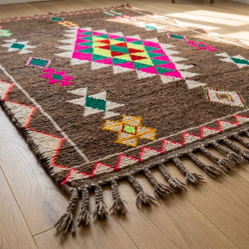 Moroccan Kilim Rug – Brown Flatweave Diamond Wool Area Rug
