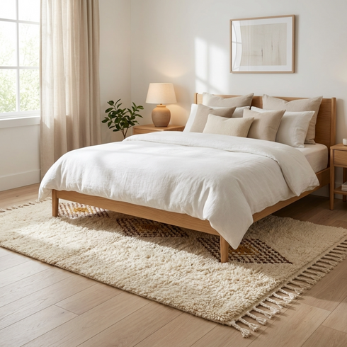 Beni Ourain Rug – Ivory Shaggy Diamond Wool Rug