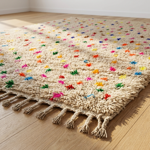 Handmade Azilal Rug - Shaggy Plush Wool - Vibrant Boho Living Room Decor