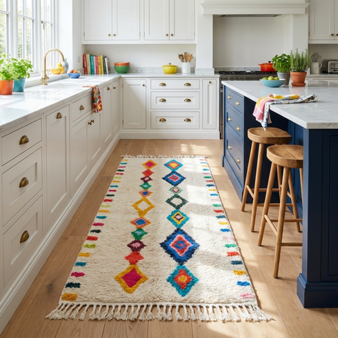 Authentic Handmade Azilal Rug – Shaggy Wool Moroccan Rug with Vibrant Geometric Boho Design