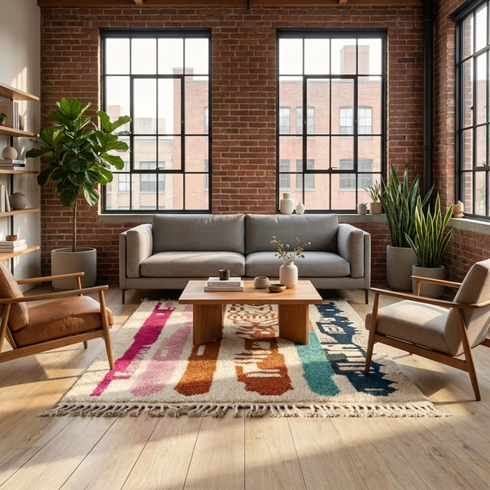 Moroccan Berber Rug – Multicolor Abstract Wool Area Rug