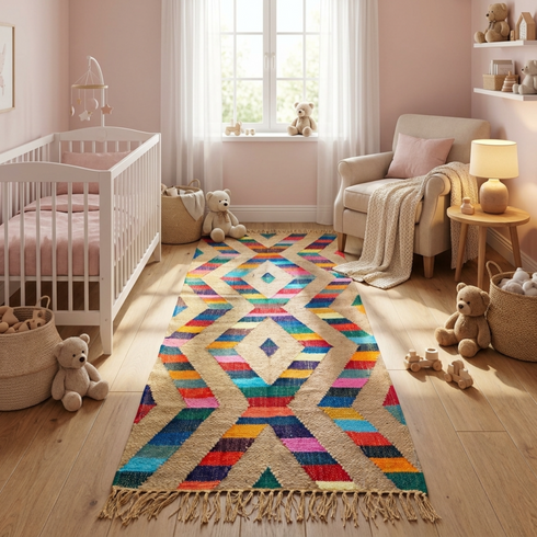 Authentic Handwoven Moroccan Runner Rug – Flatweave Kilim Texture Rug for Boho Hallway Decor