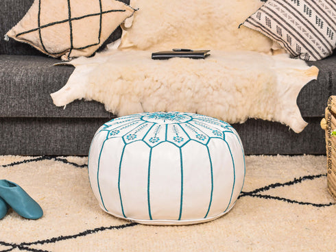 Authentic Moroccan Leather Footstool Ottoman