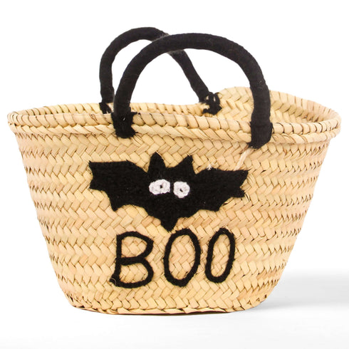 Boo ! Personalized Halloween Trick or Treat Bag - Pumpkin Small Straw Basket Personalized Halloween Bucket and Candy Tote for Kids Gift - Oval Straw Bag Personalized Monogram Halloween Basket Gifts for Kids