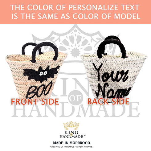 Boo ! Personalized Halloween Trick or Treat Bag - Pumpkin Small Straw Basket Personalized Halloween Bucket and Candy Tote for Kids Gift - Oval Straw Bag Personalized Monogram Halloween Basket Gifts for Kids