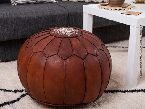 Dark Brown Moroccan Leather Ottoman Pouf