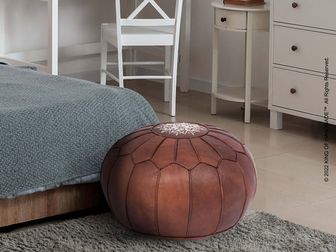 Dark Brown Moroccan Leather Ottoman Pouf