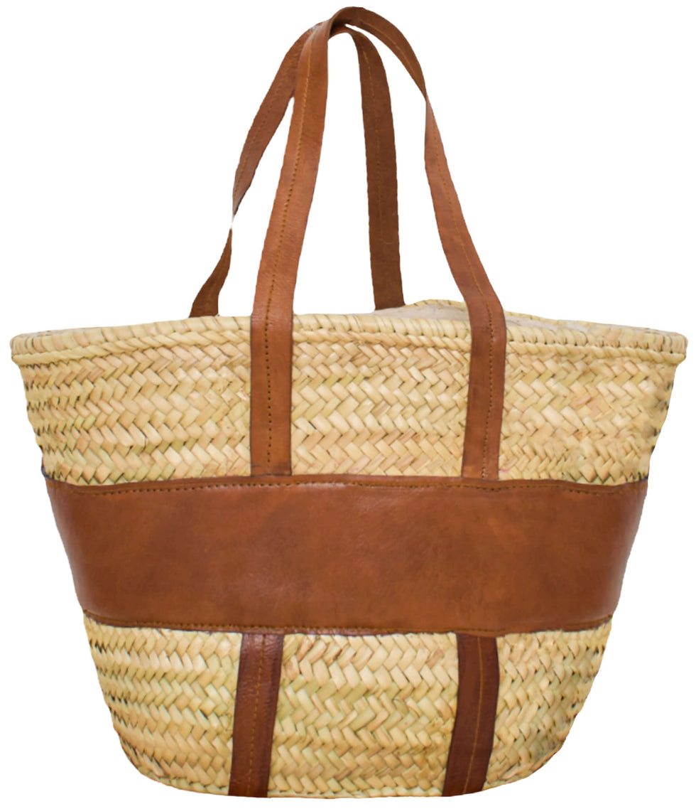 Straw Beach Basket – Moroccan Tote, Wide Leather Straps