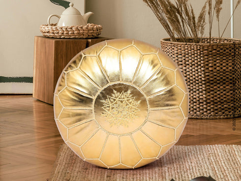 Gold Ottoman - Faux Leather Pouf - Bohemian Decor