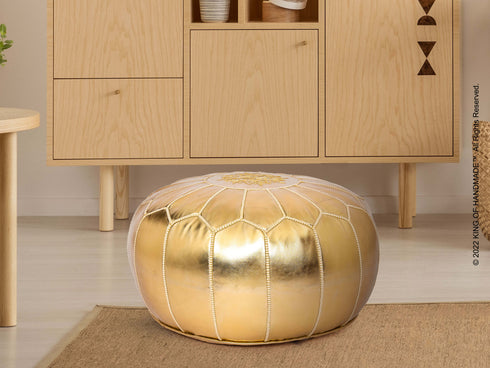 Gold Ottoman - Faux Leather Pouf - Bohemian Decor