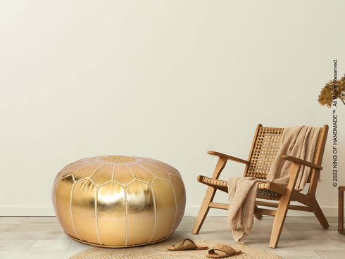 Gold Ottoman - Faux Leather Pouf - Bohemian Decor