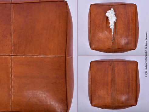 Handmade Leather Pouf Ottoman - Moroccan Footstool