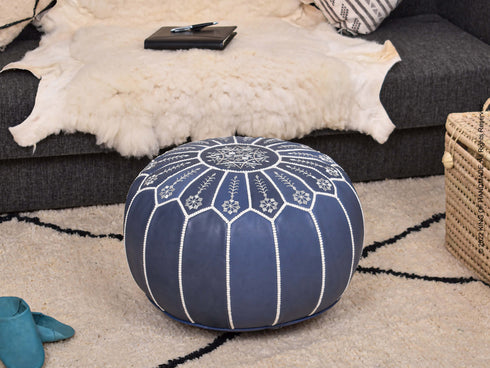 Handmade Moroccan Leather Footstool Ottoman