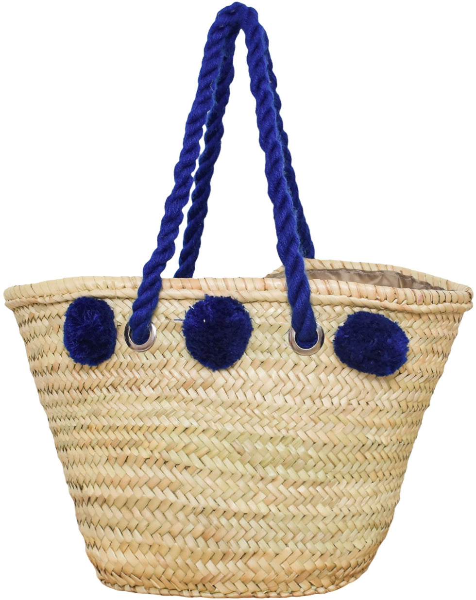 Straw Beach Bag – Blue Pom-Pom Moroccan Basket Tote