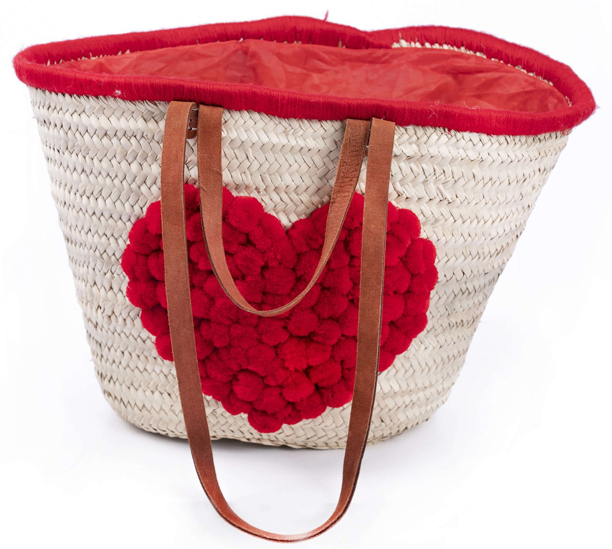 Hearts Embroidered Straw Beach Bag