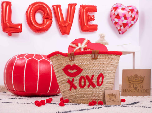 Large Valentine's Day Straw Tote Bag