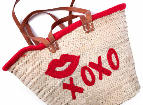 Large Valentine's Day Straw Tote Bag