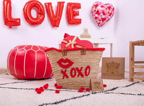 Large Valentine's Day Straw Tote Bag