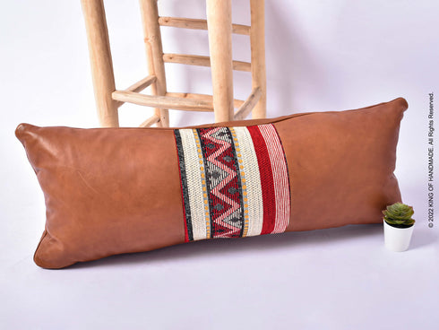 Leather Covers | Handmade Moroccan Pillows | Set Of 3 | Dark Tan