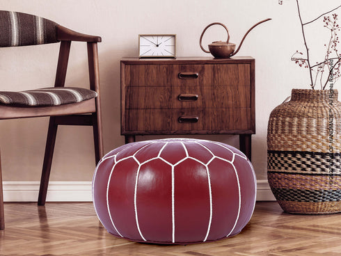Leather Ottoman Pouf & Footstool - Boho Decor