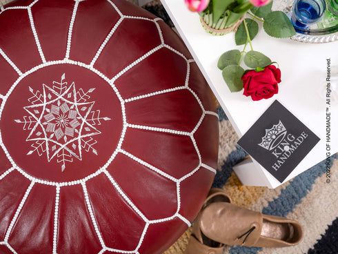 Leather Ottoman Pouf & Footstool - Boho Decor