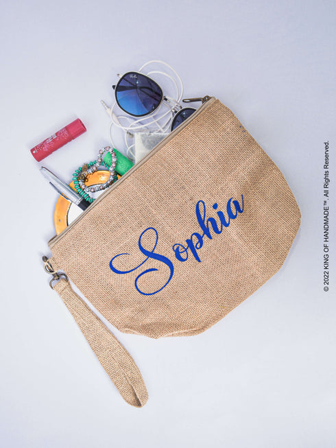 Makeup Bag Gift For Her | Burlap Clutch | Custom Cosmetic Bags | Best Friend, Wedding, Maid Of Honor Gift