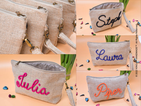 Makeup Bag Gift For Her | Burlap Clutch | Custom Cosmetic Bags | Best Friend, Wedding, Maid Of Honor Gift