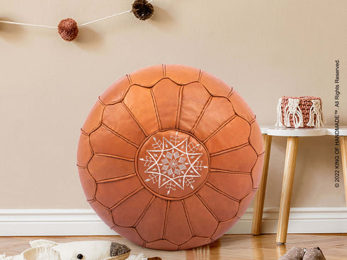 Moroccan Leather Ottoman - Premium Leather Pouf