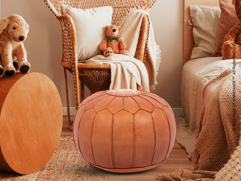 Moroccan Leather Ottoman - Premium Leather Pouf