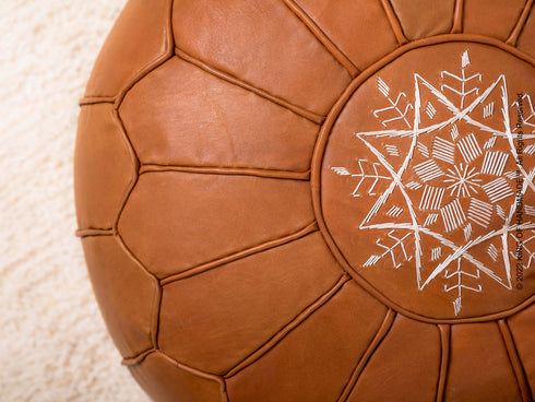 Moroccan Leather Ottoman - Premium Leather Pouf