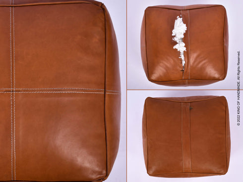 Moroccan Leather Pouf Ottoman - Square Footrest