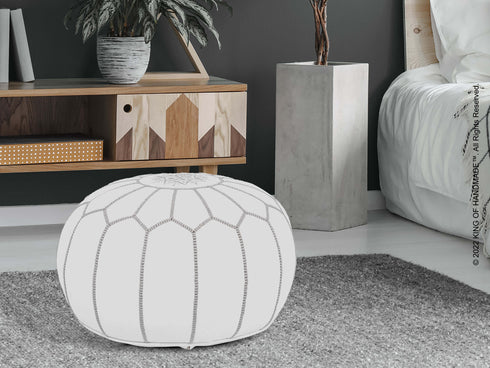 Moroccan Ottoman Leather Footstool - Decorative Piece