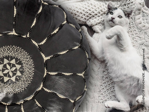 Genuine Leather Pouf Unstuffed - Moroccan Ottoman Footstool, Footrest Cover Boho Decor Bohemian Living Room, Bedroom, Kids Gift & Wedding Room Hand Stitched by Artisans Used As Hassock pouf ottoman hassock hassocks and ottomans leather pouf hassock furniture pouf ottoman moroccan pouf pouf ottoman leather ottoman