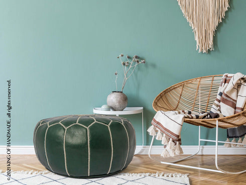 Handmade Leather Footstool Ottoman - Living Room Pouf