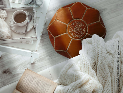 Genuine Leather Pouf Unstuffed - Moroccan Ottoman Footstool, Footrest Cover Boho Decor Bohemian Living Room, Bedroom, Kids Gift & Wedding Room Hand Stitched by Artisans Used As Hassock pouf ottoman hassock  hassocks and ottomans leather pouf hassock furniture pouf ottoman moroccan pouf pouf ottoman leather ottoman