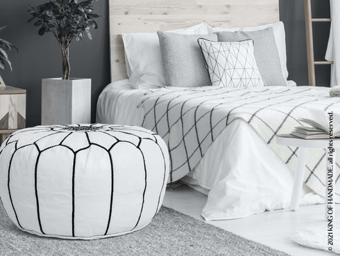 Moroccan Pouf Ottoman - Decorative Leather Piece