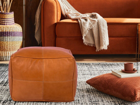 Genuine Leather Pouf Unstuffed - Moroccan Ottoman Footstool, Footrest Cover Boho Decor Bohemian Living Room, Bedroom, Kids Gift & Wedding Room Hand Stitched by Artisans Used As Hassock pouf ottoman hassock hassocks and ottomans leather pouf hassock furniture pouf ottoman moroccan pouf pouf ottoman leather ottoman