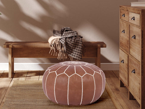Moroccan Pouf Brown Ottoman - Handmade Footstool