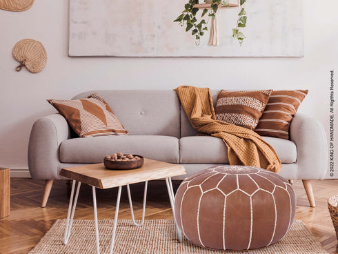 Moroccan Pouf Brown Ottoman - Handmade Footstool