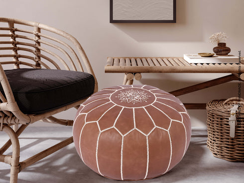 Moroccan Pouf Brown Ottoman - Handmade Footstool