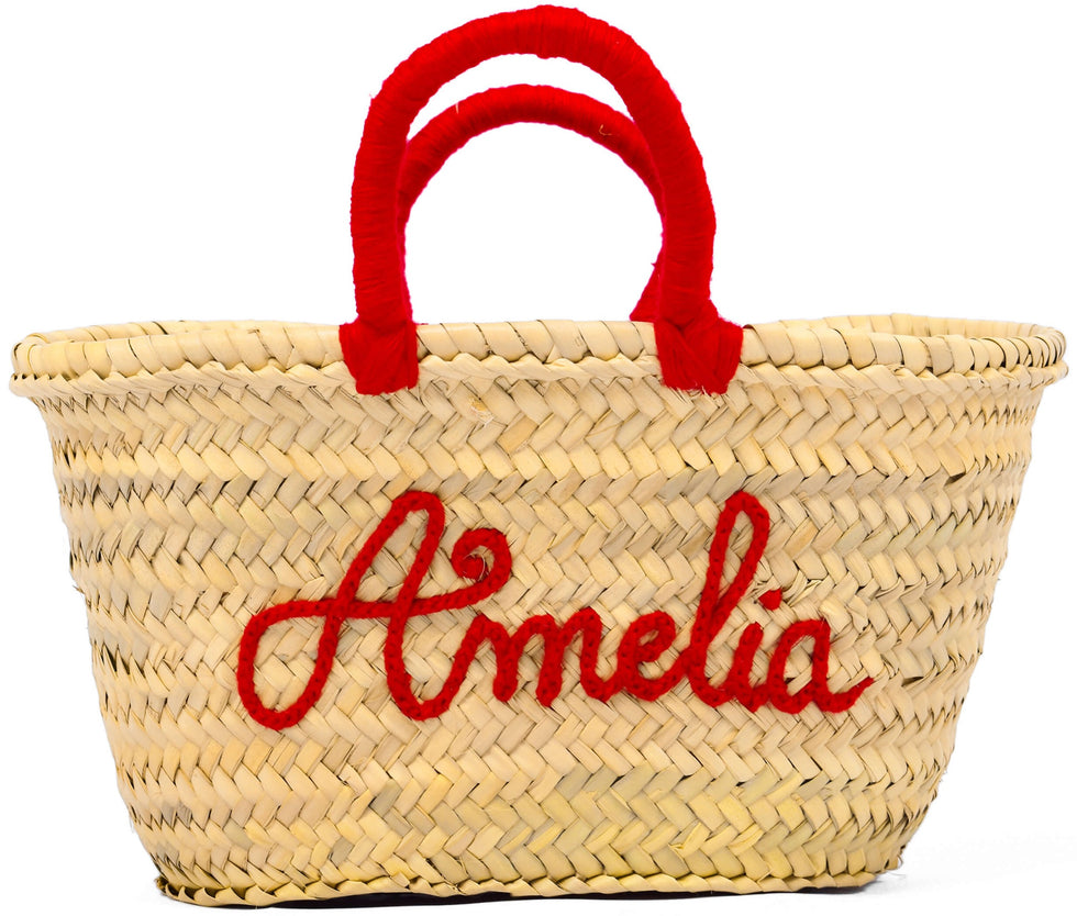 Personalized Straw Beach Bag – Red Name Moroccan Tote