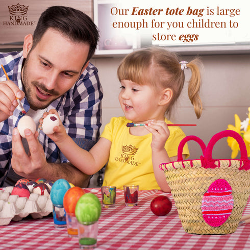 Personalized Create Your Own Easter Moroccan Handmade Straw Basket, Egg Hunts, Spring Birthdays - Customize by Hand with Any Name, Colorful Pompon (Easter, Round) Personalized Touches: Our monogram Easter Baskets for Holiday Are A Memorable Way To Celebrate Easter! Each Basket Can Be Personalized With Your Child’s Name And Colorful Pompon. Makes a great gift: Make Easter Egg Hunts special this year with an unforgettable, one-of-a-kind, personalized basket for your child to proudly display on their egg hunt!