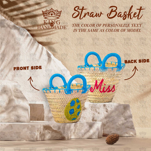 Personalized Create Your Own Easter Moroccan Handmade Straw Basket, Egg Hunts, Spring Birthdays - Customize by Hand with Any Name, Colorful Pompon (Easter, Round) Personalized Touches: Our monogram Easter Baskets for Holiday Are A Memorable Way To Celebrate Easter! Each Basket Can Be Personalized With Your Child’s Name And Colorful Pompon. Makes a great gift: Make Easter Egg Hunts special this year with an unforgettable, one-of-a-kind, personalized basket for your child to proudly display on their egg hunt!