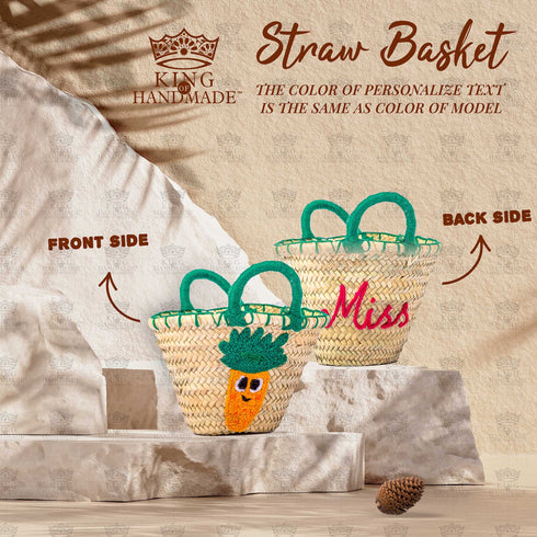 Personalized Create Your Own Easter Moroccan Handmade Straw Basket, Egg Hunts, Spring Birthdays - Customize by Hand with Any Name, Colorful Pompon (Easter, Round) Personalized Touches: Our monogram Easter Baskets for Holiday Are A Memorable Way To Celebrate Easter! Each Basket Can Be Personalized With Your Child’s Name And Colorful Pompon. Makes a great gift: Make Easter Egg Hunts special this year with an unforgettable, one-of-a-kind, personalized basket for your child to proudly display on their egg hunt!