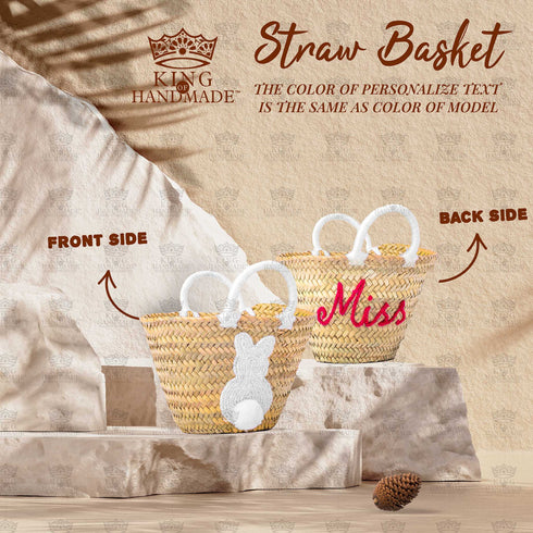 Personalized Create Your Own Easter Moroccan Handmade Straw Basket, Egg Hunts, Spring Birthdays - Customize by Hand with Any Name, Colorful Pompon (Easter, Round) Personalized Touches: Our monogram Easter Baskets for Holiday Are A Memorable Way To Celebrate Easter! Each Basket Can Be Personalized With Your Child’s Name And Colorful Pompon. Makes a great gift: Make Easter Egg Hunts special this year with an unforgettable, one-of-a-kind, personalized basket for your child to proudly display on their egg hunt!