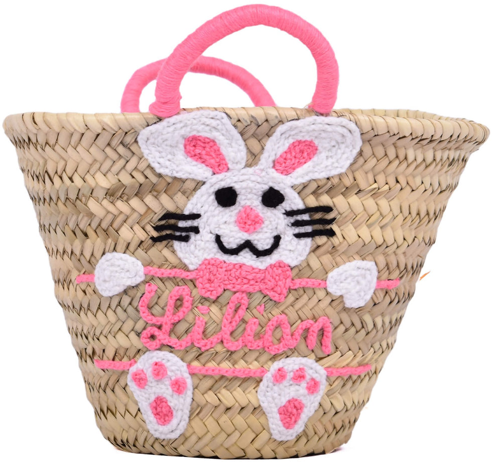 Personalized Easter Bunny Straw Basket Bag
