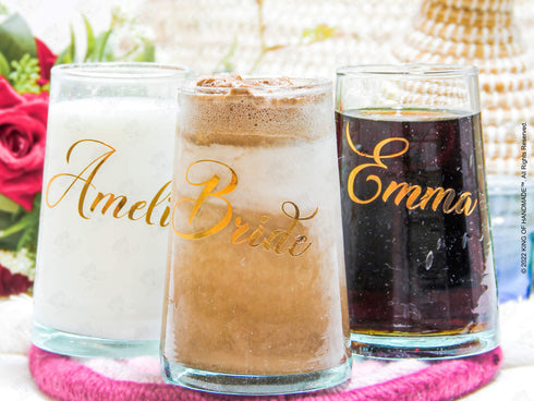 Personalized Glass Soda Cup For Bridesmaid Bachelorette Gifts Boho Wedding Gifts 12oz Iced Coffee Cup | Handblown Glass Cup With Names Personalized iced coffee cups make the perfect gift for bridesmaids, Bachelorette party, Wedding, Mom, friends and family.
